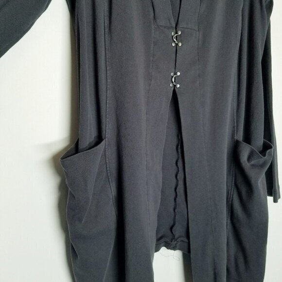Barbara Lesser Long Cardigan sweater gray hook eye closure pockets kimono XL‎ - Picture 4 of 13